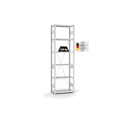 PROREGAL Fachbodenregal Stecksystem | Grundregal | HxBxT 250x75x30cm | 6 Ebenen | Fachlast 220 kg | Einseitig nutzbar | Lichtgrau Image