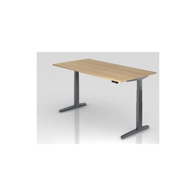 PROREGAL Sitz-Steh-Schreibtisch Pekka | Eiche | Graues GestellBxT 200x100cm | Höhe 65-130cm | elektrisch stufenlos höhenverstellbar | C-Fuß Gestell Image