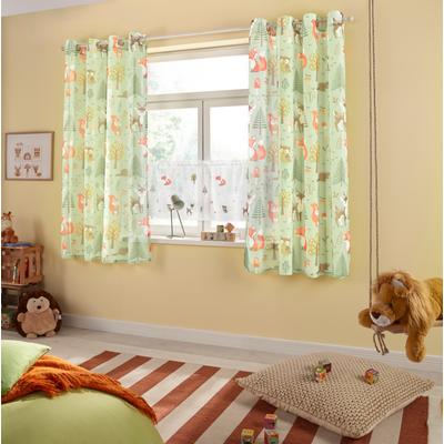Scheibengardine LÜTTENHÜTT "Waldtiere" Gr. 5, grün (weiß, grün), B:120cm H:60cm, Polyester, Gardinen, bestickte Kindergardine Image