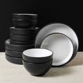 Christian Siriano Larosso 24-Piece Dinnerware Set w/ Dinner Bowls & Pasta Bowls, Stoneware Ceramic/Earthenware/Stoneware in Black | Wayfair