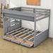 Harriet Bee Orkin Full Over Full Size Wood Bunk Bed w/ Staircase, Table & 3 Drawers in Gray | 65 H x 59 W x 96 D in | Wayfair