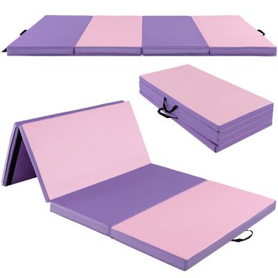 Costway Folding Gymnastics Mat with Carry Handles and Sweatproof Detachable PU Leather Cover-Pink