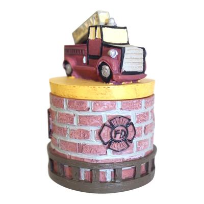 Fire Truck Firefighter Fireman Hero Lift Off Lid Trinket Box - Red