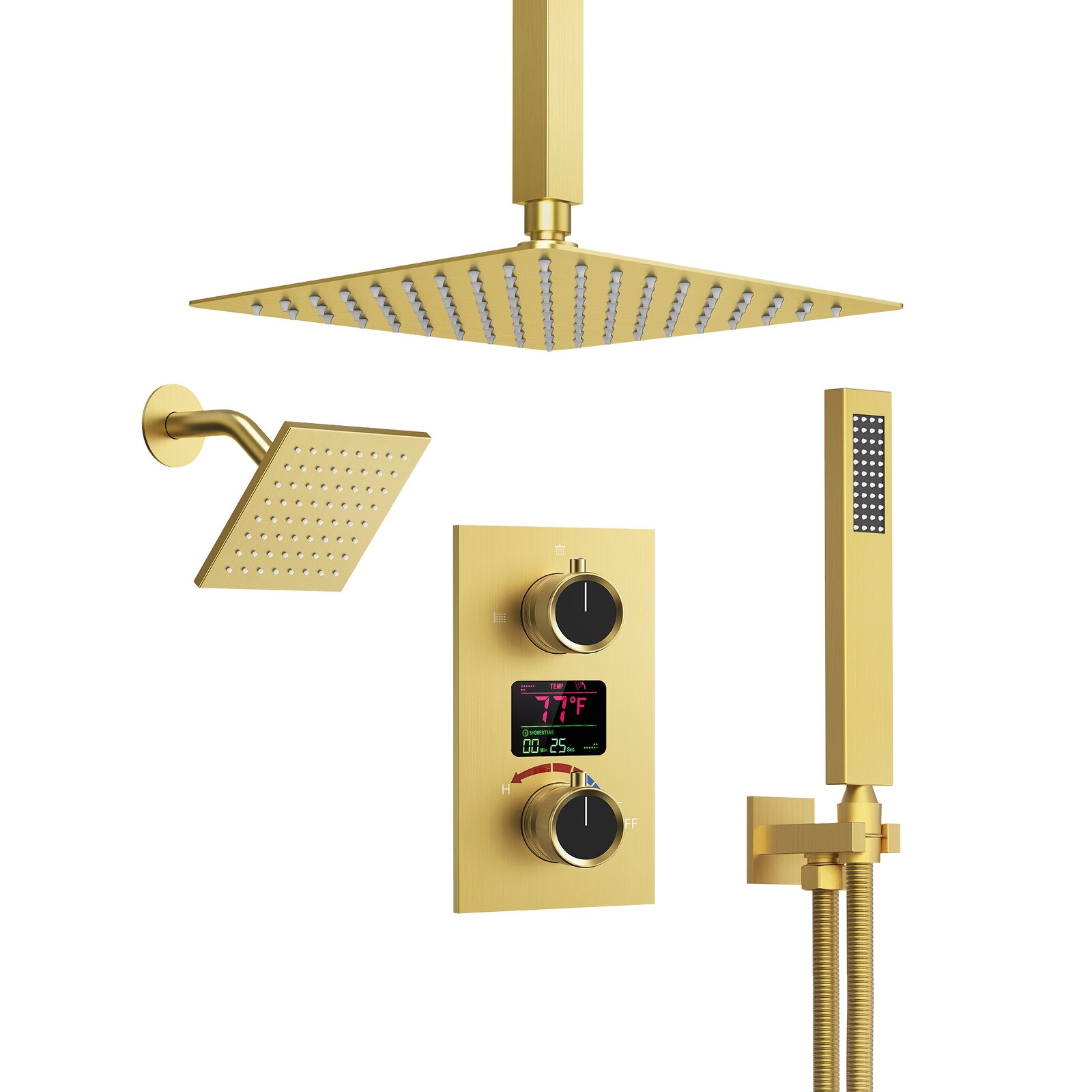 LCD Temperature Display Shower System, Dual Shower Heads Pressure Balance Shower Faucet Set