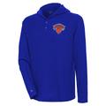 Men's Antigua Royal New York Knicks Strong Hold Long Sleeve Henley Hoodie T-Shirt