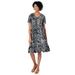 Plus Size Women's Short Pullover Crinkle Dress by Woman Within in Black Ikat (Size 24 W)