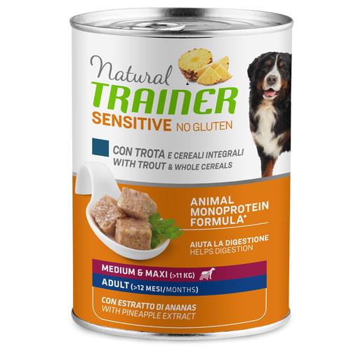 12 x 400 g Natural Trainer Sensitive No Gluten Adult Forelle & Vollkorngetreide Nassfutter Hund