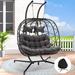 Dakota Fields Celyne Outdoor/Indoor Porch Swing Egg Chair w/ Stand & Outdoor Chair Cover Wicker/Rattan in Gray | 77.1 H x 52.3 W x 38.1 D in | Wayfair