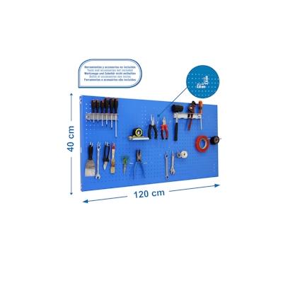 SimonRack Perforierte Metallplatte für Werkzeuge 1200x400 BLAU + 14 Haken + 3 Zubehör Image