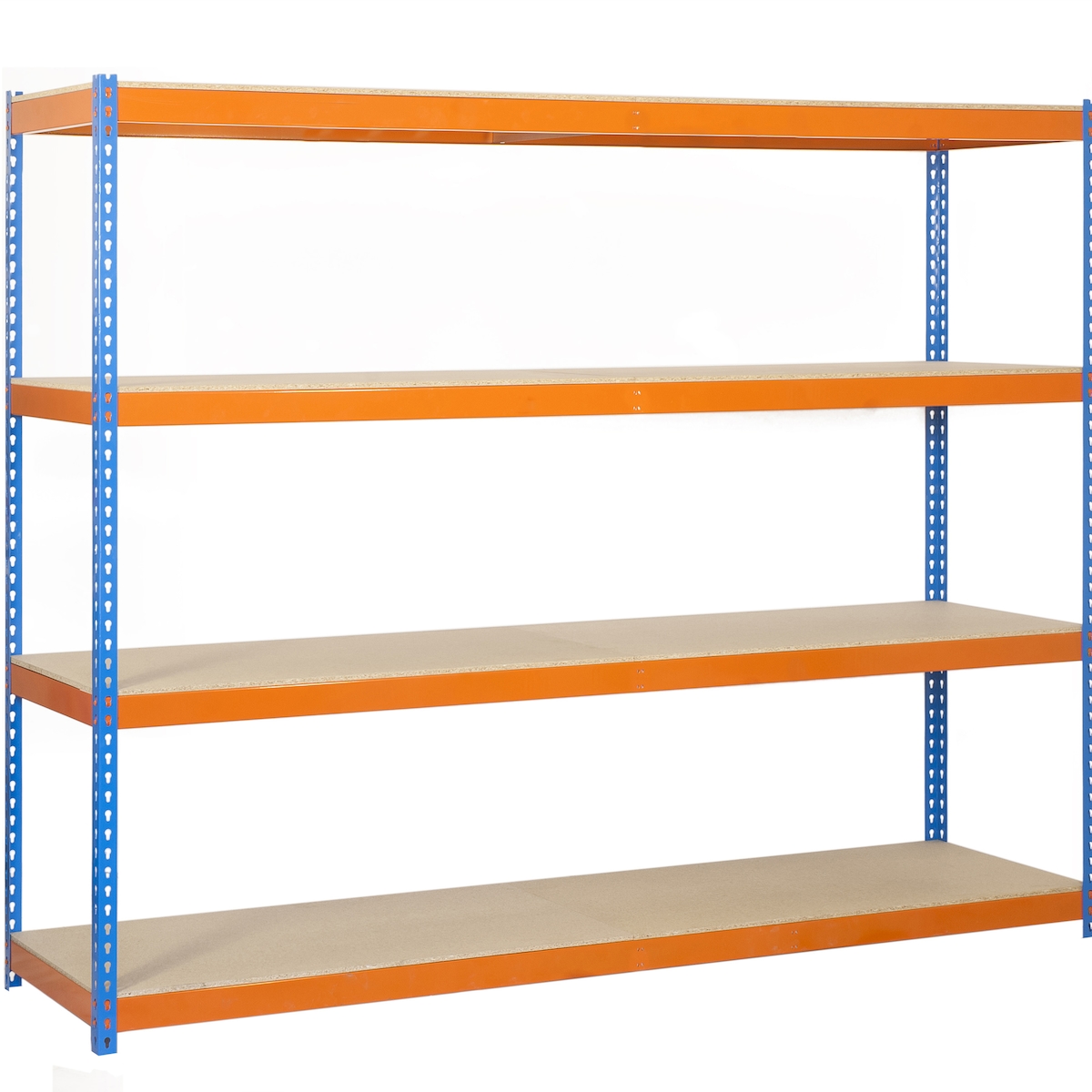 SimonRack Simonforte Spanplatte 4 Fachböden mit 600 kg pro Ebene in BLAU/ORANGE/HOLZ Farbe 2000x1800x450 mm (Höhe x Länge x Breite) Image
