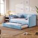 Twin Size Upholstered Daybed, Sofa Bed with Trundle and Solid Wood Slats for Versatile Use
