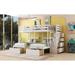 Solid Wood Full over Twin and Twin Size Triple Bunk Bed with Convenient Storage Drawers in Staircase