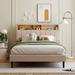 Full Size Upholstered Platform Bed with Storage Headboard, USB Port, and Adjustable Linen Fabric Upholstered Headboard