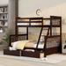 Twin over Full Bunk Bed with Ladders, 2 Storage Drawers and Classic Rail, Solid Wood Slat Support, Practical Kids' Furniture