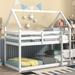 Twin over Twin Loft Bed with Roof Design, Safety Guardrail, Canopy Bed, Ladder, Bottom Bed without Slats