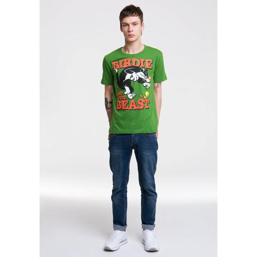 „T-Shirt LOGOSHIRT „“Looney Tunes – Sylvester & Tweety““ Gr. L, grün (hellgrün) Herren Shirts T-Shirts mit coolem Print“