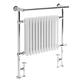 Milano Elizabeth - Traditional Floorstanding Chrome and White Dual Fuel Electric Heated Towel Rail Radiator with Overhanging Rail, Cable Cover and Angled Valves - 930mm x 790mm