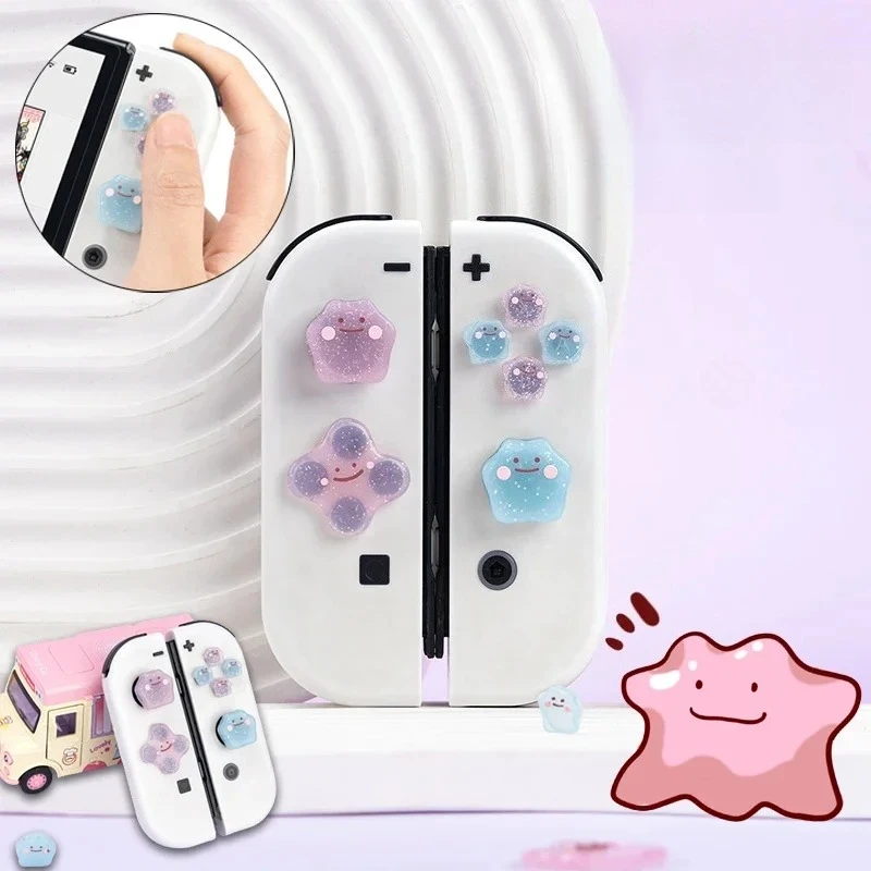 Capuchons de joystick en silicone Pokemon Ditto pour Switch Joy-con Oled Kawaii, capuchon de poignée en silicone, housse de joystick, bouton, étui pour manette