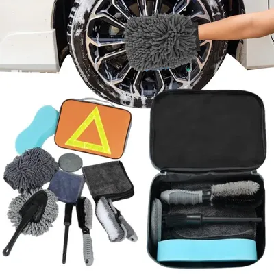 Kit d'outils de nettoyage de voiture 10 pièces pinceaux de détail mitaines serviettes éponges