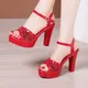 Sandales à Talons Hauts pour Femme Chaussures de Mariage Bling Bling Rouge Blanc Modèle de