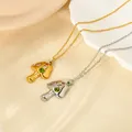Collier pendentif plaqué or 18 carats pour femme acier inoxydable pierre de verre colorée collier