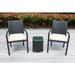 Ohana 3 Piece Black Wicker Outdoor Patio Stackable Bistro Set