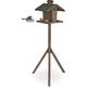 Free-Standing Bird Table, Birdhouse with Feeder, HxWxD: 137 x 68 x 55 cm, Weatherproof Roof, Wood, Brown/Green - Relaxdays