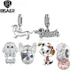 BISAER 100% 925 Sterling Silver Cute Dachshund Charm Bead Teddy Pet Dog Pendant Fit Women DIY