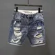 Summer Men's Korean Fashion Hole Baggy Denim Shorts Handsome Young Blue Cargo Jeans Shorts For Men