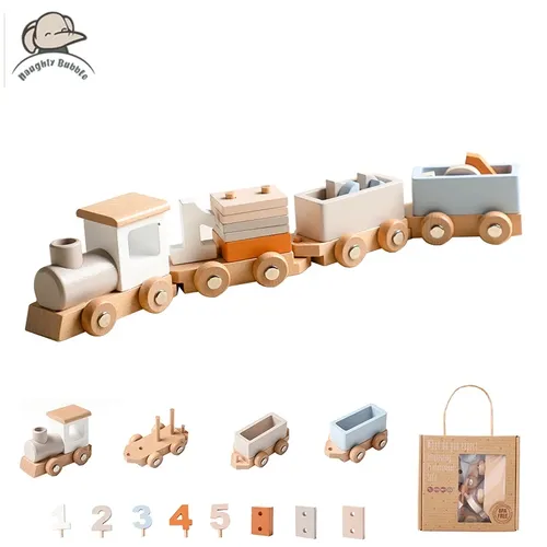 Holzzug Geburtstag Spielzeug Montessori Spielzeug Baby Lernspiel zeug Holzwagen Baby Lernspiel zeug