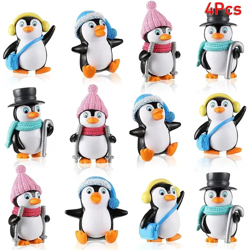 4Pcs Nette Cartoon Pinguin Zeichen Spielzeug Spielset Mini Cartoon Pinguin Kuchen Topper Winter
