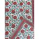 Rectangular Lotus Red Blue Floral set Cotton Canvas Fabric Bordered- 1 Table Runner 6 Placemats 6 Napkins/Serviette at Fabricwala