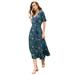 Plus Size Women's Surplice Midi Dress by Roaman's in Navy Flourish Flower (Size 34/36)