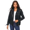 Plus Size Women's Faux Leather Moto Jacket by Roaman's in Black (Size 14 W)