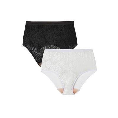 Plus Size Women's Lace Incontinence Brief 2-Pack b...