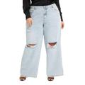 Plus Size Women's Wide Leg Distressed Jeans by ELOQUII in Light Wash (Size 24)