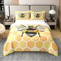 100% Cotton Bee Comforter Cover Single,Cute Bee with Flower Bedding Set 2Pcs for Kids Boys Girls,Geometric Honeycomb Hexagon Print Duvet Cover,Insect Animal Theme Bedding Collection Luxury