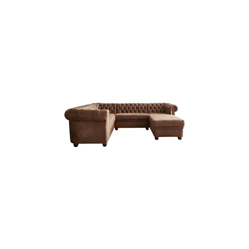 Couch Chesterfield 266 cm Braun Abgesteppt Ottomane Rechts