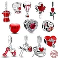 Red Series 925 Sterling Silver Sparkling Hearts Hot Air Balloon Rose Dangle Charm Bead Fit Original