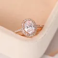 Wedding Engagement Ring for Women Oval Crystal Moissanite Promise Ring Rose Gold Color Marriage