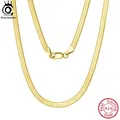 ORSA JEWELS 925 Sterling Silver 3mm Gold Flexible Flat Chain Herringbone Snake Chain Necklace for