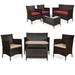 Costway 4 Pieces Comfortable Outdoor Rattan Sofa Set with Glass Coffee Table-Beige & Red