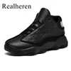 Große Größe 48, 49, PU-Leder, Herren-Basketballschuhe, hohe Sneakers, Sport, reines Schwarz