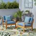 Noble House Grenada Outdoor Acacia Wood Club Chair in Teak and Blue (Set of 2)