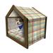 Plaid Pet House Geometric Composition with Squares and Rectangles Colorful Shapes with Diagonal Lines Outdoor & Indoor Portable Dog Kennel with Pillow and Cover 5 Sizes Multicolor by Ambesonne