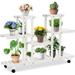 Rolling Flower Rack Wood Plant Stand On Wheels 6 Wood Shelves 12 Pots Bonsai Display Shelf Indoor Outdoor Yard Garden Patio Balcony Living Room Storage Rack Bookshelf Hollow Shelves (White)