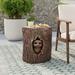 COSIEST Outdoor Side Table Faux Wood Hand-Painted Wood Stump Stool w Sculpted Raccoon