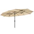 15 FT Patio Umbrella with Crank Large Double Sided Outdoor Market Table Yard Umbrella with 12 Sturdy Ribs Sun Umbrella for Backyard Poolside Lawn and Garden Tan