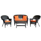 Afuera Living 4pc Wicker Conversation Set in Espresso with Brick Orange Cushions