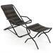 Vicamelia Patio Folding Rattan Sling Lounge Chair Outdoor Ottoman Footrests Armrest Gray